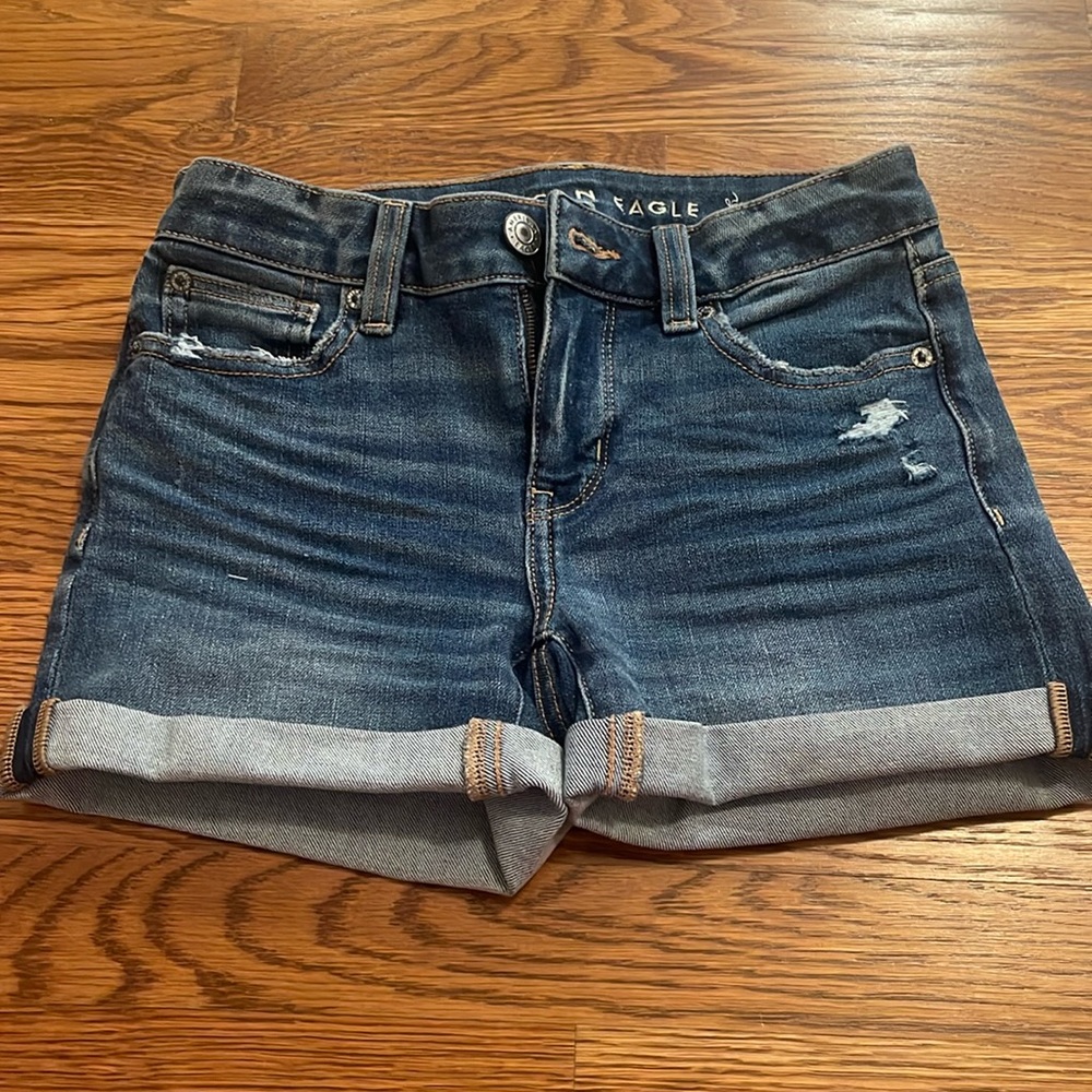 American Eagle High Waisted Denim Shorts - size 0 - color: navy